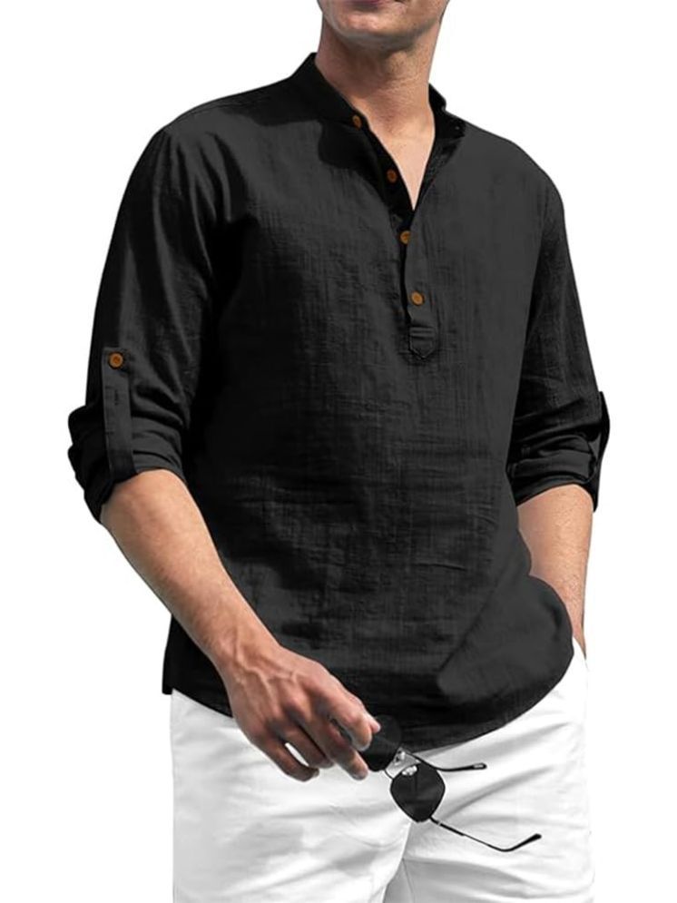     			UNI VIBE Black Cotton Men's Shirt Style Kurta ( Pack of 1 )