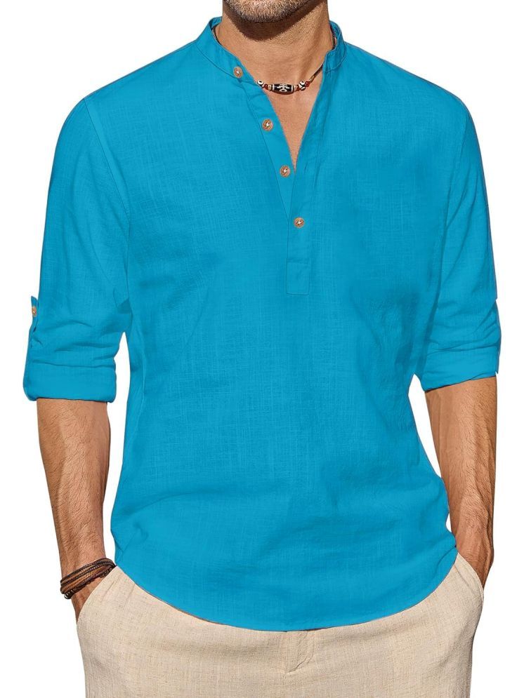     			UNI VIBE Blue Cotton Men's Shirt Style Kurta ( Pack of 1 )