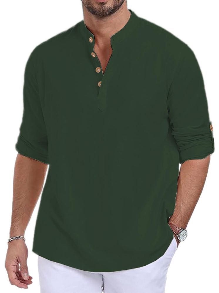     			UNI VIBE Dark Green Cotton Men's Shirt Style Kurta ( Pack of 1 )