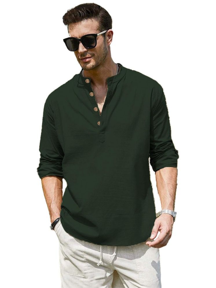     			UNI VIBE Dark Green Cotton Men's Shirt Style Kurta ( Pack of 1 )