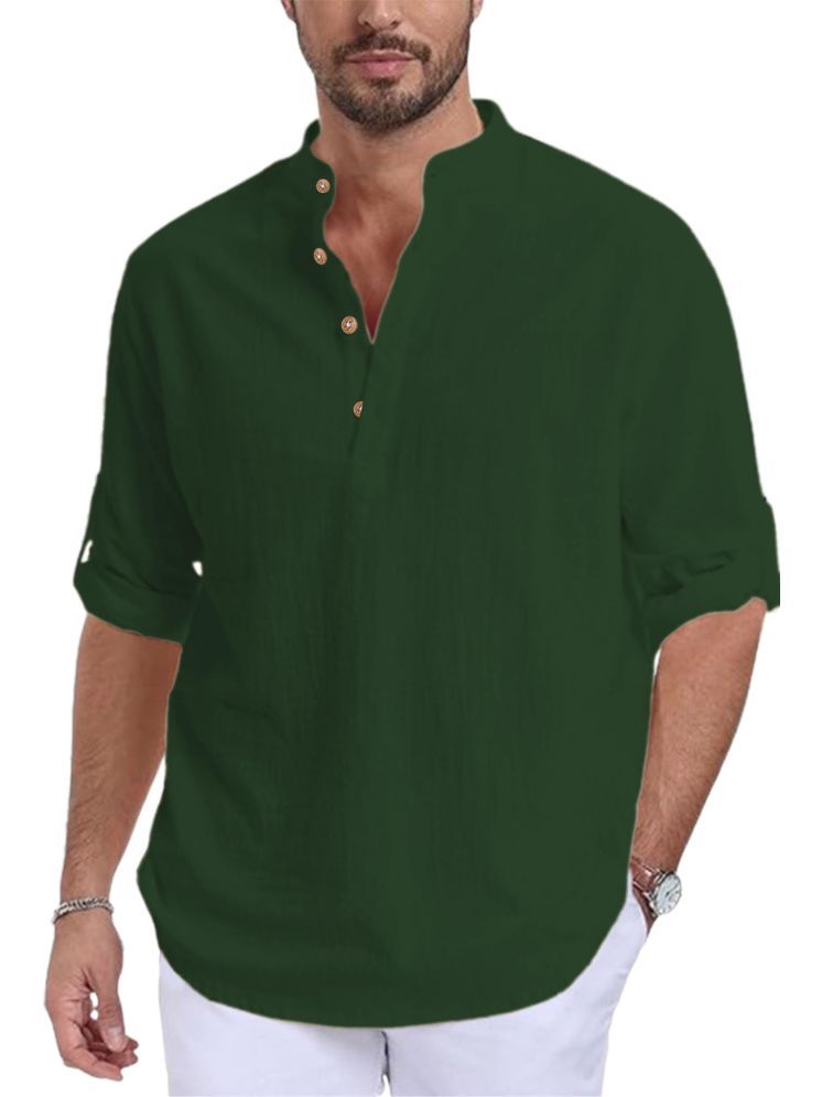     			UNI VIBE Dark Green Cotton Men's Shirt Style Kurta ( Pack of 1 )