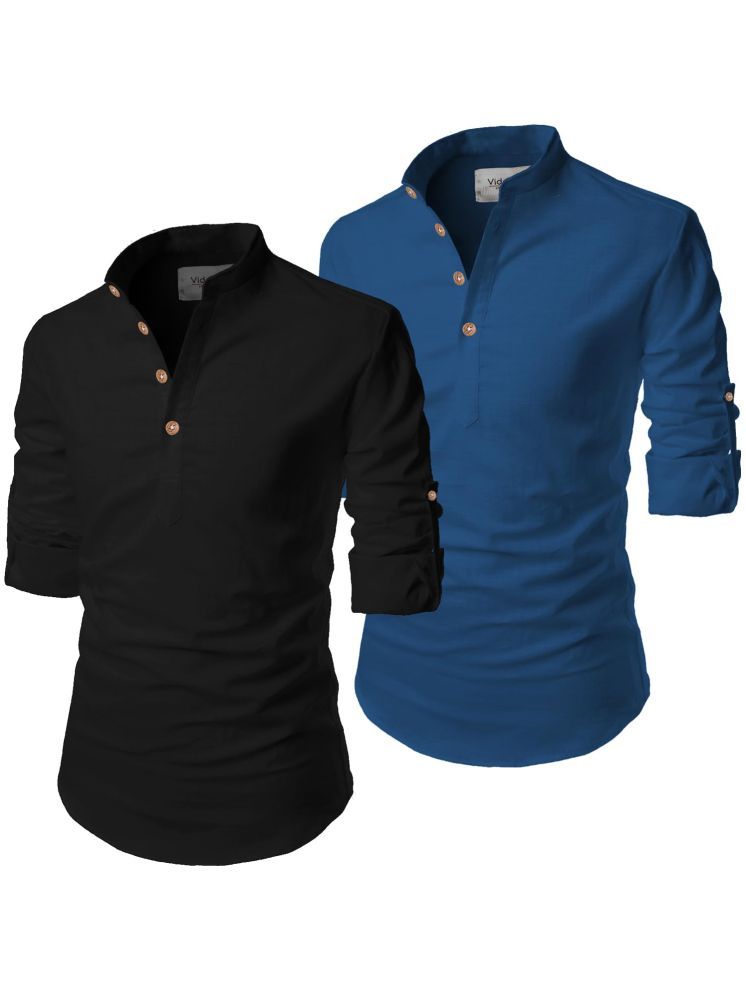     			UNI VIBE Dark Indigo Cotton Blend Men's Shirt Style Kurta ( Pack of 2 )