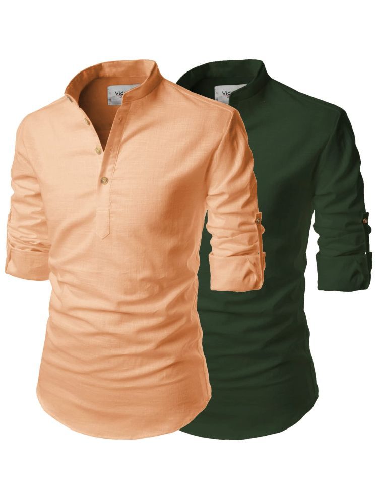     			UNI VIBE Green Cotton Blend Men's Shirt Style Kurta ( Pack of 2 )