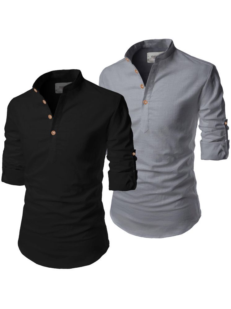     			UNI VIBE Grey Cotton Blend Men's Shirt Style Kurta ( Pack of 2 )