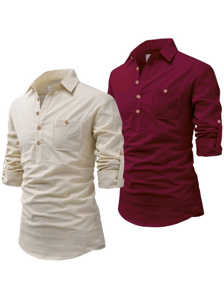     			UNI VIBE Maroon Cotton Blend Men's Shirt Style Kurta ( Pack of 2 )