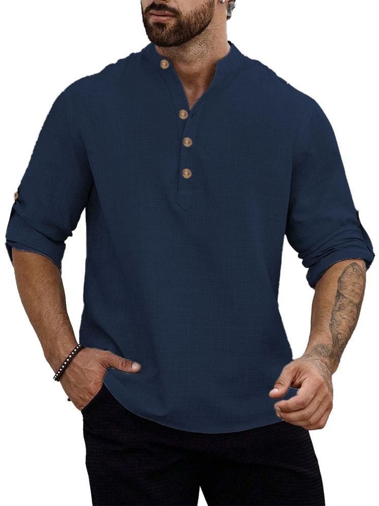     			UNI VIBE Navy Blue Cotton Men's Shirt Style Kurta ( Pack of 1 )