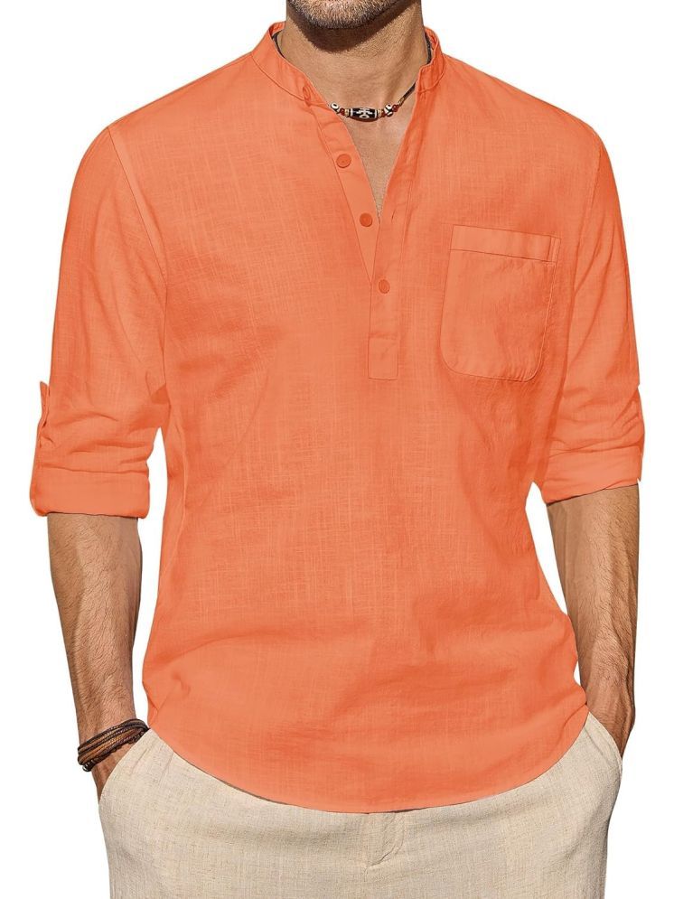     			UNI VIBE Orange Cotton Men's Shirt Style Kurta ( Pack of 1 )