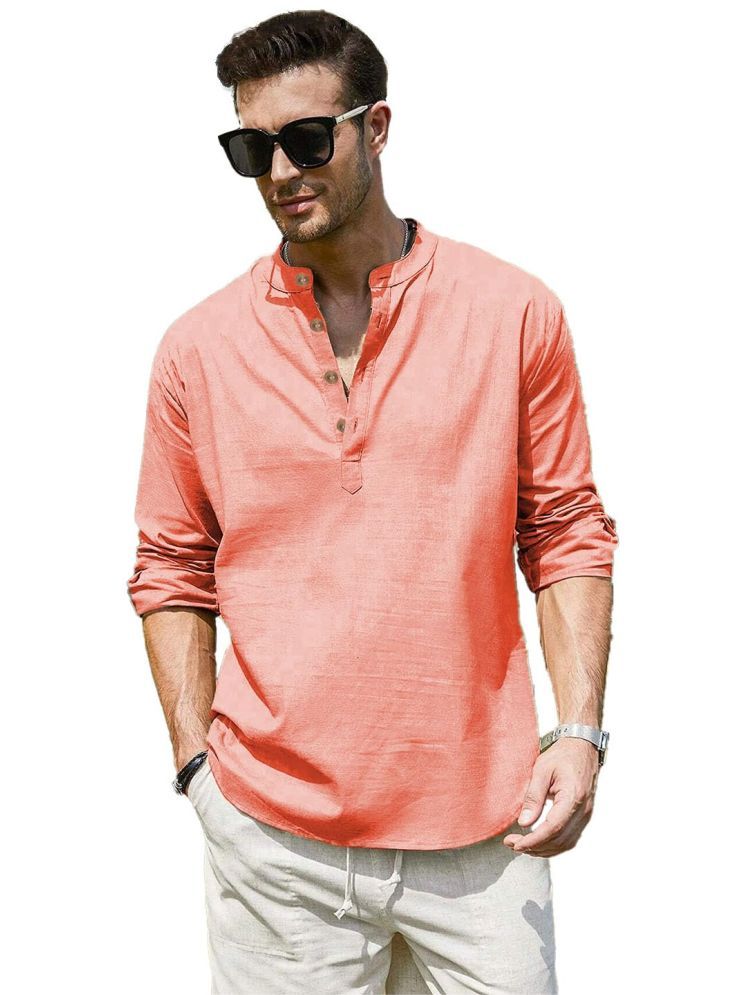     			UNI VIBE Peach Cotton Men's Shirt Style Kurta ( Pack of 1 )