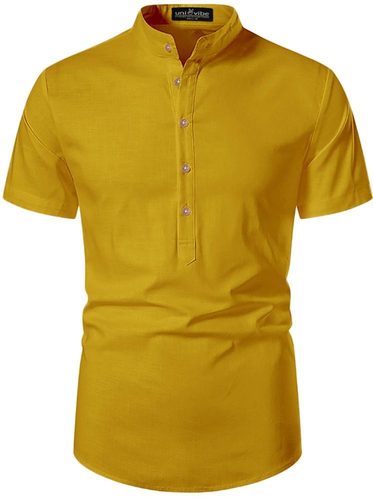     			UNI VIBE Yellow Cotton Blend Men's Shirt Style Kurta ( Pack of 1 )