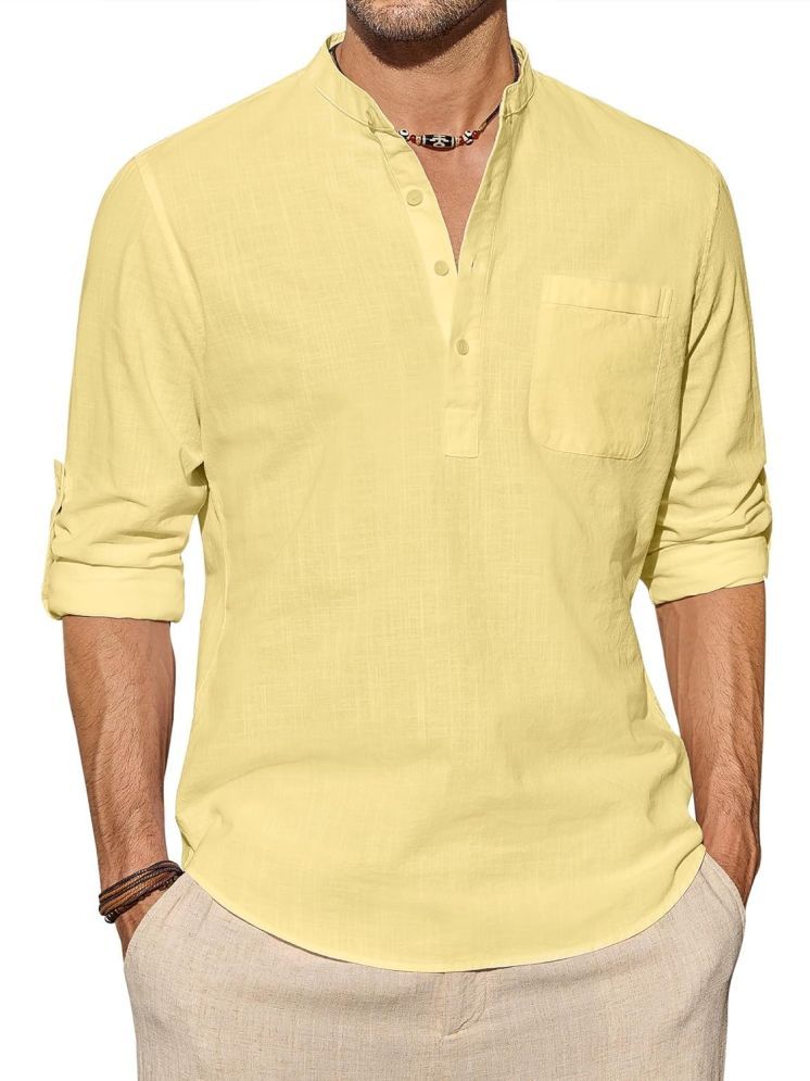     			UNI VIBE Yellow Cotton Men's Shirt Style Kurta ( Pack of 1 )