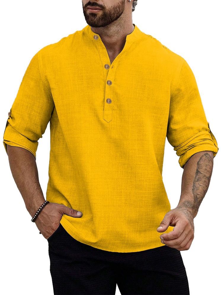     			UNI VIBE Yellow Cotton Men's Shirt Style Kurta ( Pack of 1 )