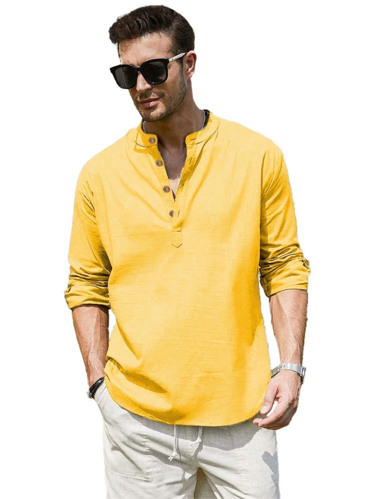     			UNI VIBE Yellow Cotton Men's Shirt Style Kurta ( Pack of 1 )