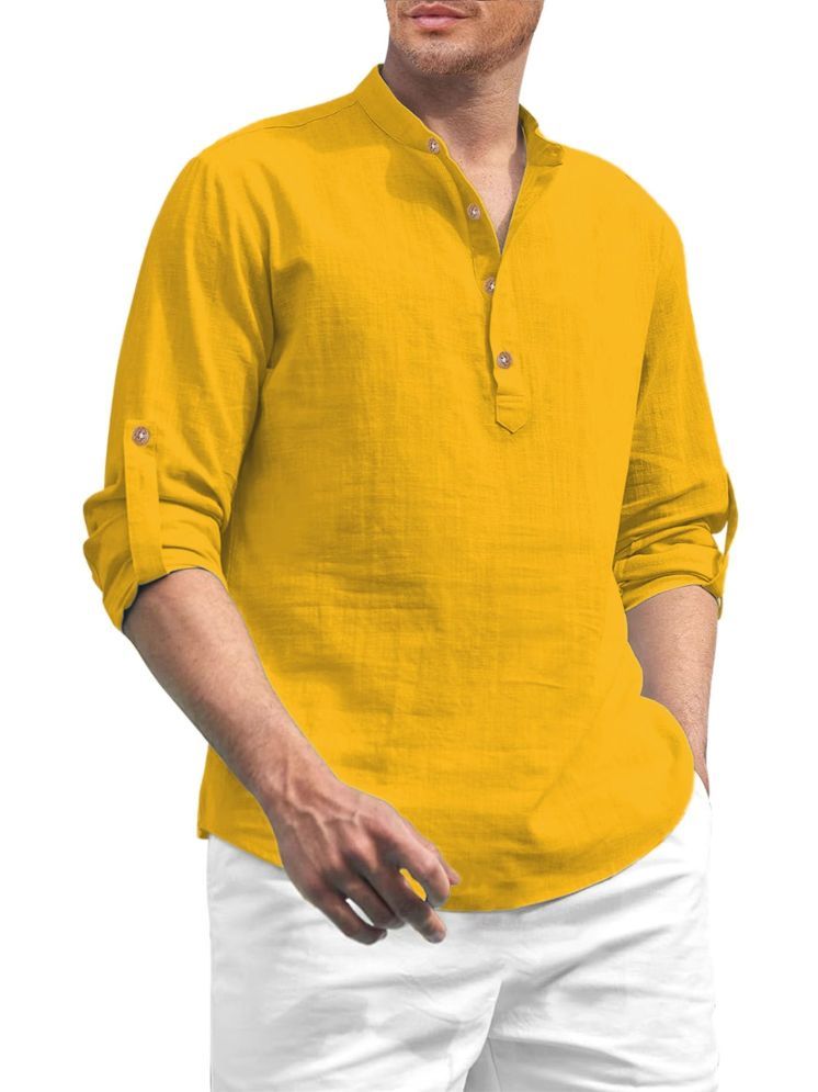     			UNI VIBE Yellow Cotton Men's Shirt Style Kurta ( Pack of 1 )