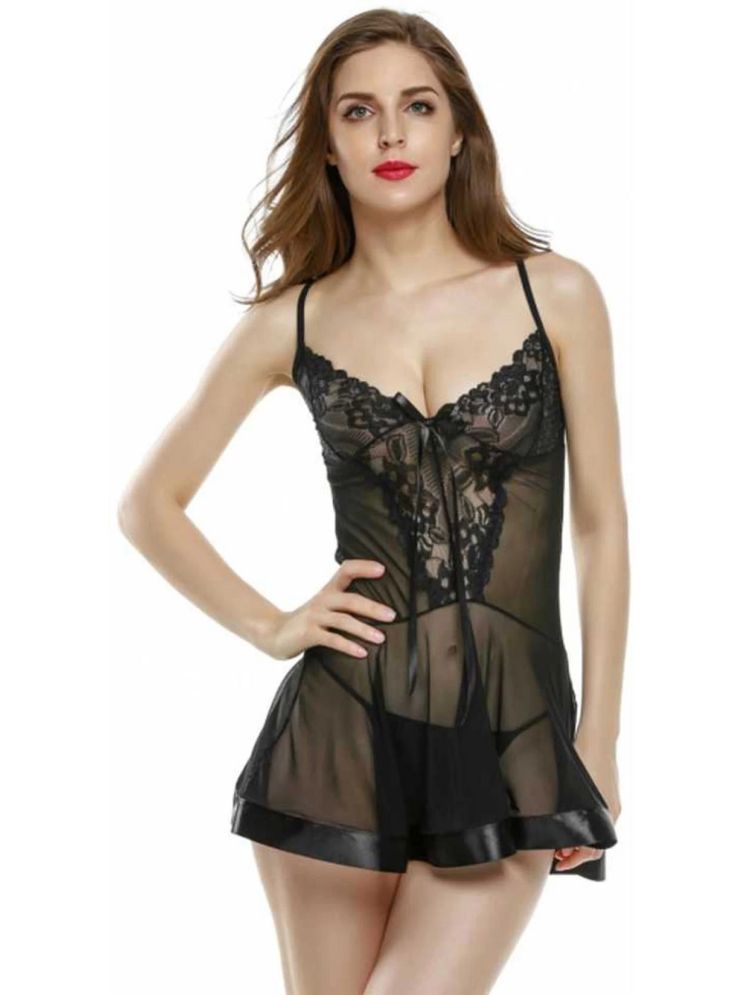     			ZYPRENT Black Net Women's Nightwear Baby Doll Dresses With Panty ( Pack of 1 )