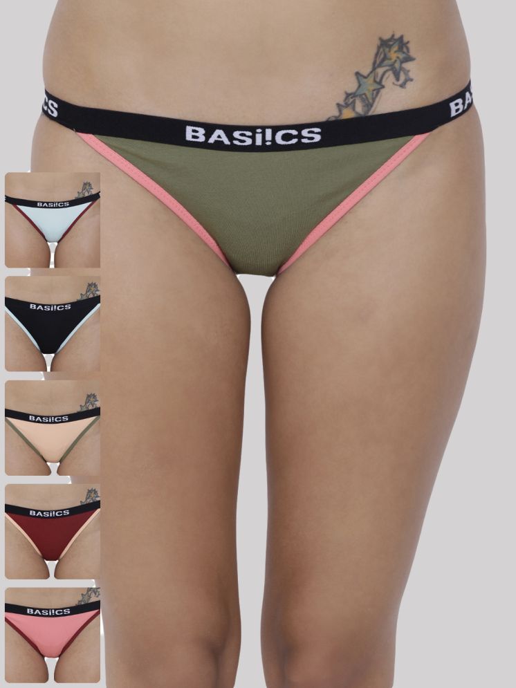     			BASIICS By La Intimo Pack of 6 Cotton Lycra Solid Women's Bikini ( Multicolor11 )