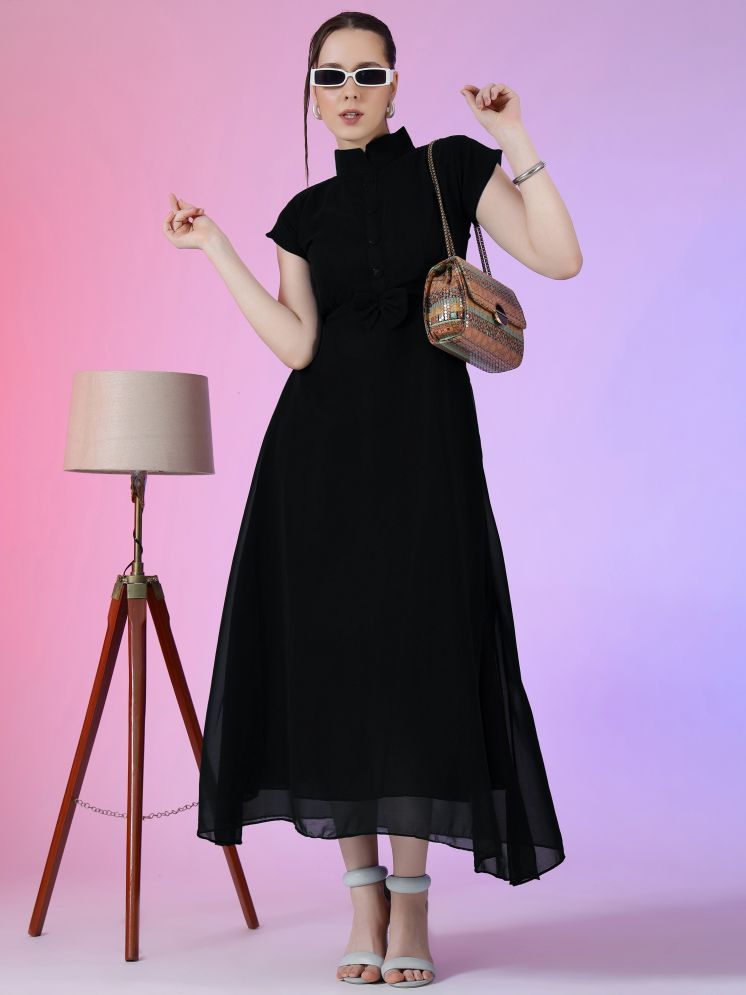     			Femvy Georgette Solid Full Length Women's Fit & Flare Dress - Black ( Pack of 1 )