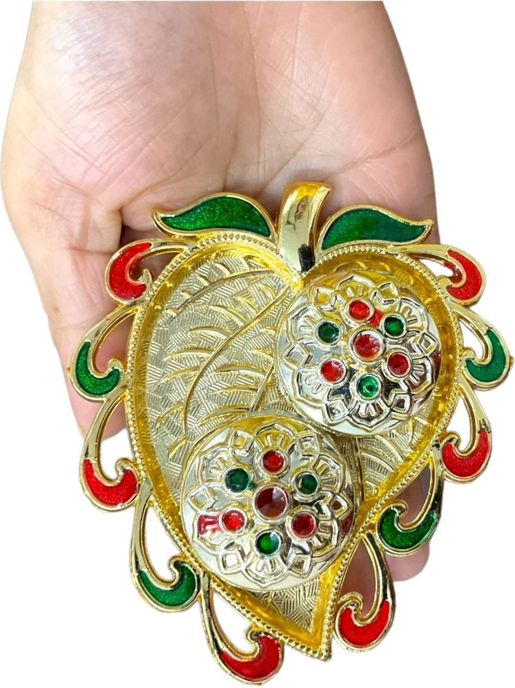     			Golden Big Leaf Tika Platter Akshata/Kumkum/Haldi /Rakhi Pooja Thali