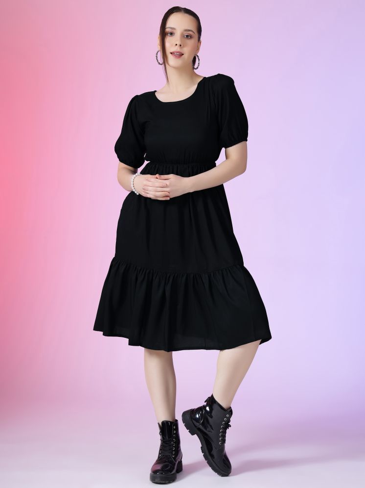     			JASH CREATION Polyester Solid Knee Length Women's Fit & Flare Dress - Black ( Pack of 1 )