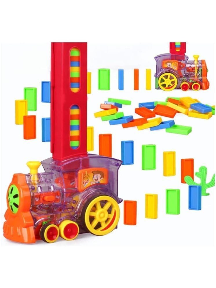     			PANSHUB 60 Pcs Domino Train Toy Set, Domino Rally Train Model with Lights and Sounds Construction and Stacking Toys