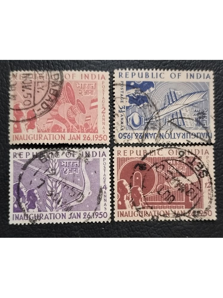     			Rare Set of 4 Republic of India 26 Jan 1950 Anna Series Stamps