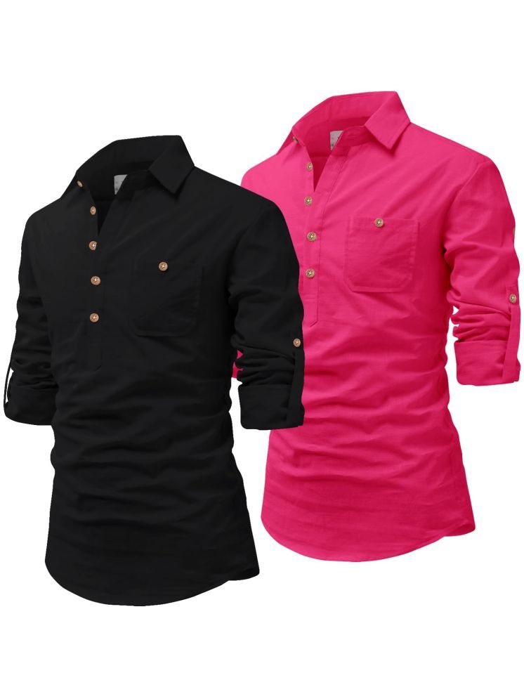     			UNI VIBE Dark Pink Cotton Blend Men's Shirt Style Kurta ( Pack of 2 )