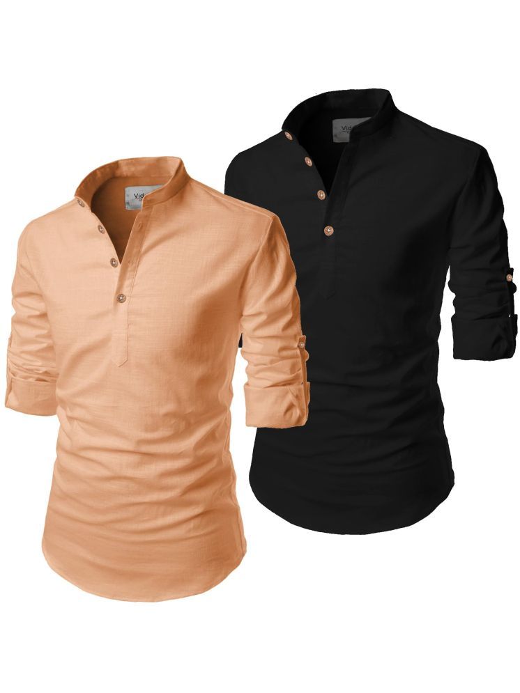     			UNI VIBE Orange Cotton Blend Men's Shirt Style Kurta ( Pack of 2 )