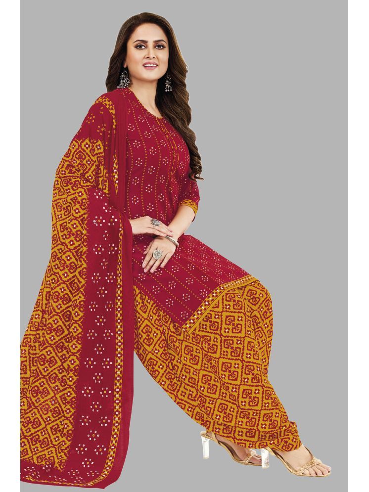     			shree jeenmata collection Unstitched Cotton Printed Dress Material - Red ( Pack of 1 )