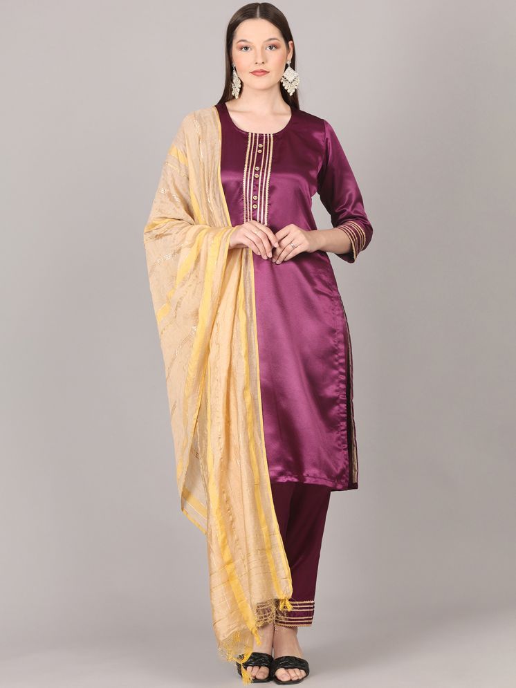     			FASHJONS 360 Satin Solid Kurti With Pants Women's Stitched Salwar Suit - Wine ( Pack of 1 )