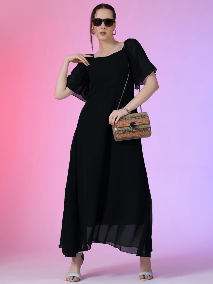     			Femvy Georgette Solid Full Length Women's Fit & Flare Dress - Black ( Pack of 1 )