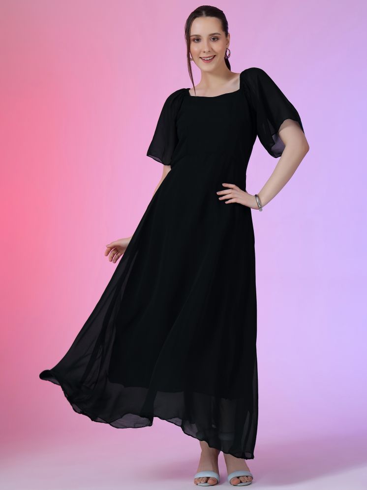     			Femvy Georgette Solid Full Length Women's Fit & Flare Dress - Black ( Pack of 1 )