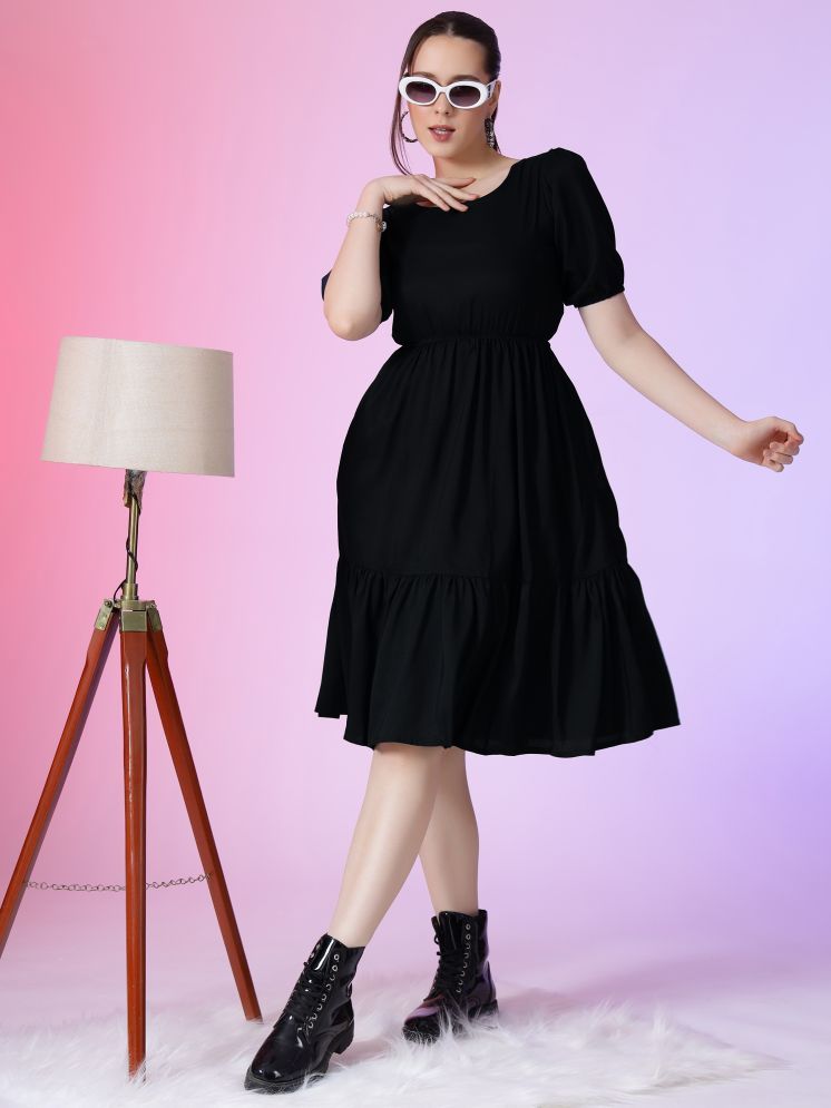     			Femvy Polyester Solid Knee Length Women's Fit & Flare Dress - Black ( Pack of 1 )