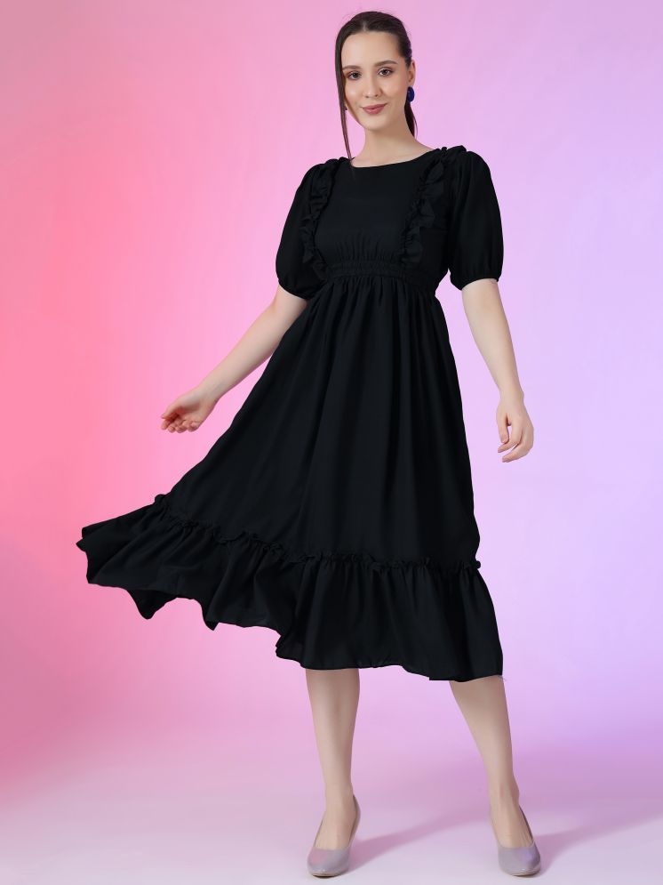     			Femvy Polyester Solid Knee Length Women's Fit & Flare Dress - Black ( Pack of 1 )