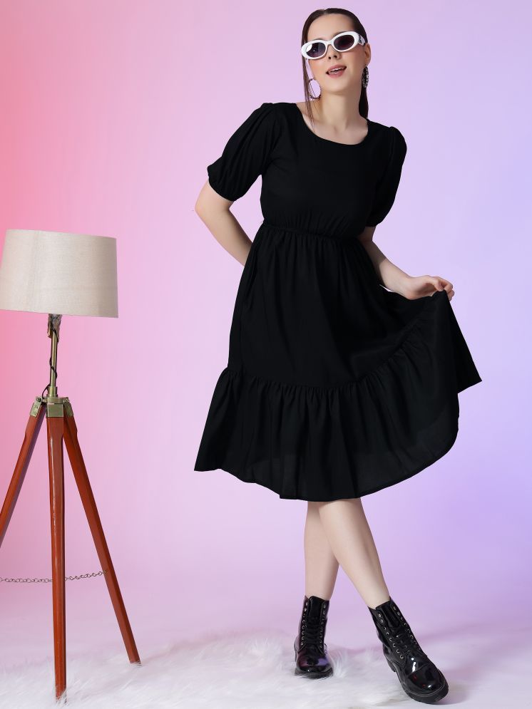     			Femvy Polyester Solid Knee Length Women's Fit & Flare Dress - Black ( Pack of 1 )