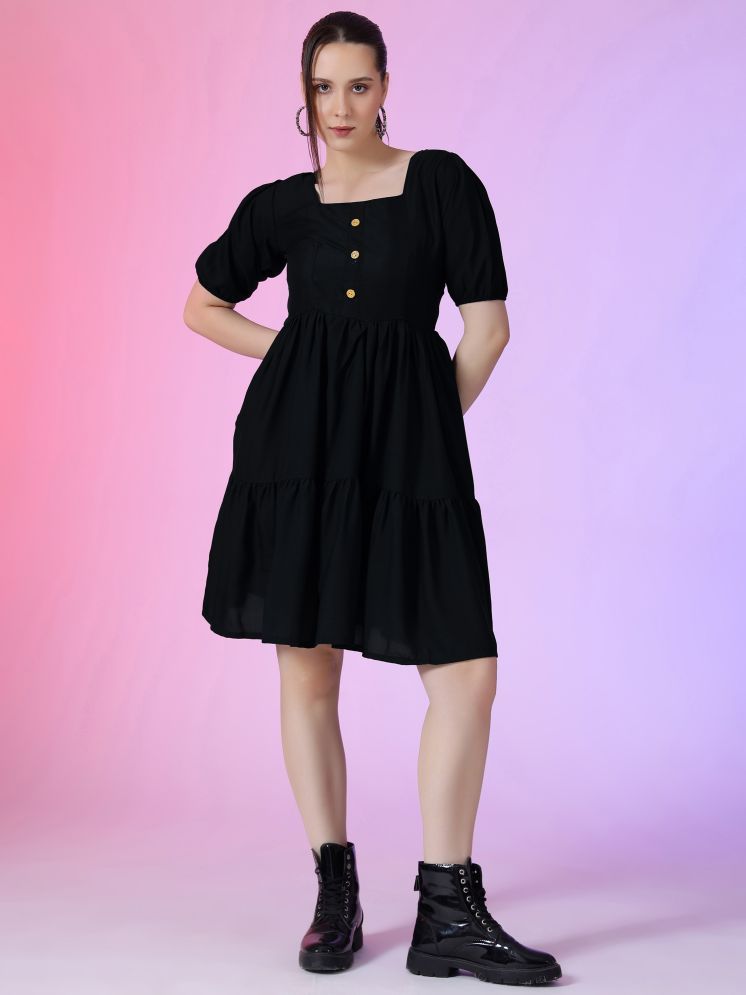     			Femvy Polyester Solid Knee Length Women's Fit & Flare Dress - Black ( Pack of 1 )