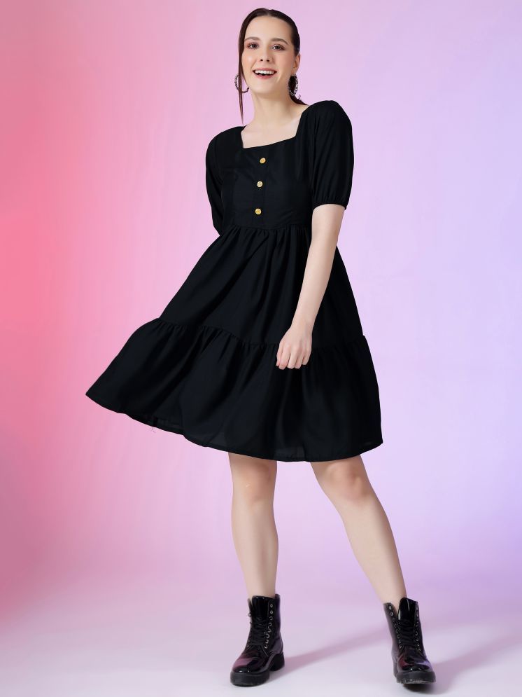     			Femvy Polyester Solid Knee Length Women's Fit & Flare Dress - Black ( Pack of 1 )