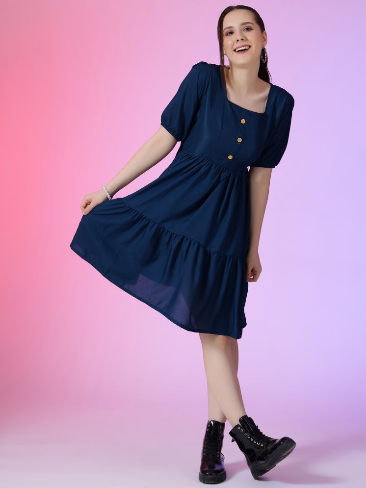     			Femvy Polyester Solid Knee Length Women's Fit & Flare Dress - Blue ( Pack of 1 )