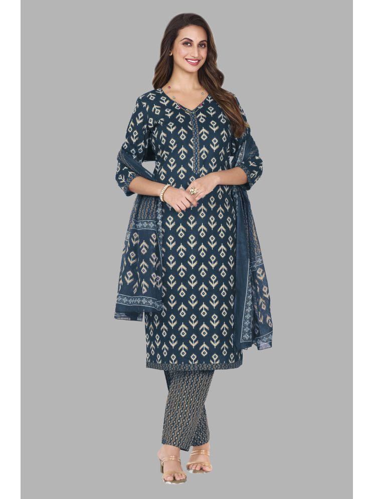     			shree jeenmata collection Cotton Printed Kurti With Pants Women's Stitched Salwar Suit - Green ( Pack of 1 )