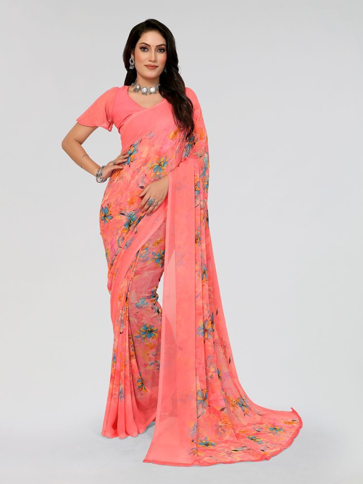     			ANAND SAREES Georgette Printed Saree With Blouse Piece - Peach ( Pack of 1 )