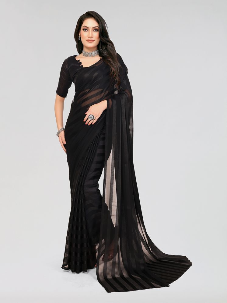     			ANAND SAREES Satin Striped Saree With Blouse Piece - Grey ( Pack of 1 )