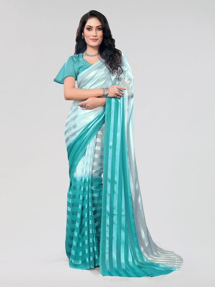     			ANAND SAREES Satin Striped Saree With Blouse Piece - Light Blue ( Pack of 1 )