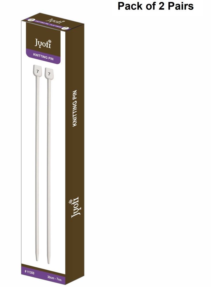     			Jyoti Knitting Pin - Aluminium (2 Pairs of Flat Knob of 12 Inches / 30cm of Size 7), Crafting Weaving Pins, Round Blunt Yarn Needles, Used for Sweaters, Scarves, and Woolen Fabrics - Pack of 2 Pairs