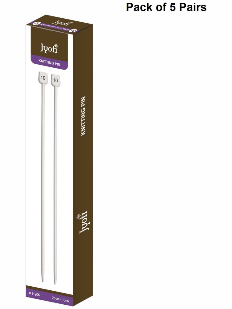     			Jyoti Knitting Pin - Aluminium (5 Pairs of Flat Knob of 10 Inches / 25cm of Size 10), Crafting Weaving Pins, Round Blunt Yarn Needles, Used for Sweaters, Scarves, and Woolen Fabrics - Pack of 5 Pairs