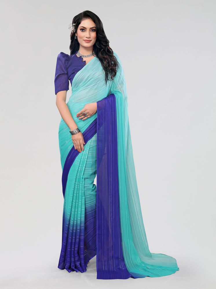     			Kashvi Sarees Satin Dyed Saree With Blouse Piece - Blue ( Pack of 1 )