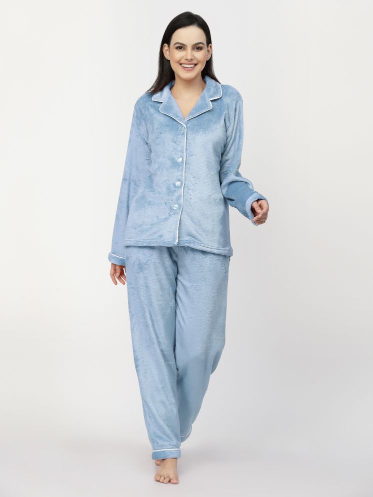     			Klotthe Blue Woollen Women's Nightwear Nightsuit Sets ( Pack of 1 )