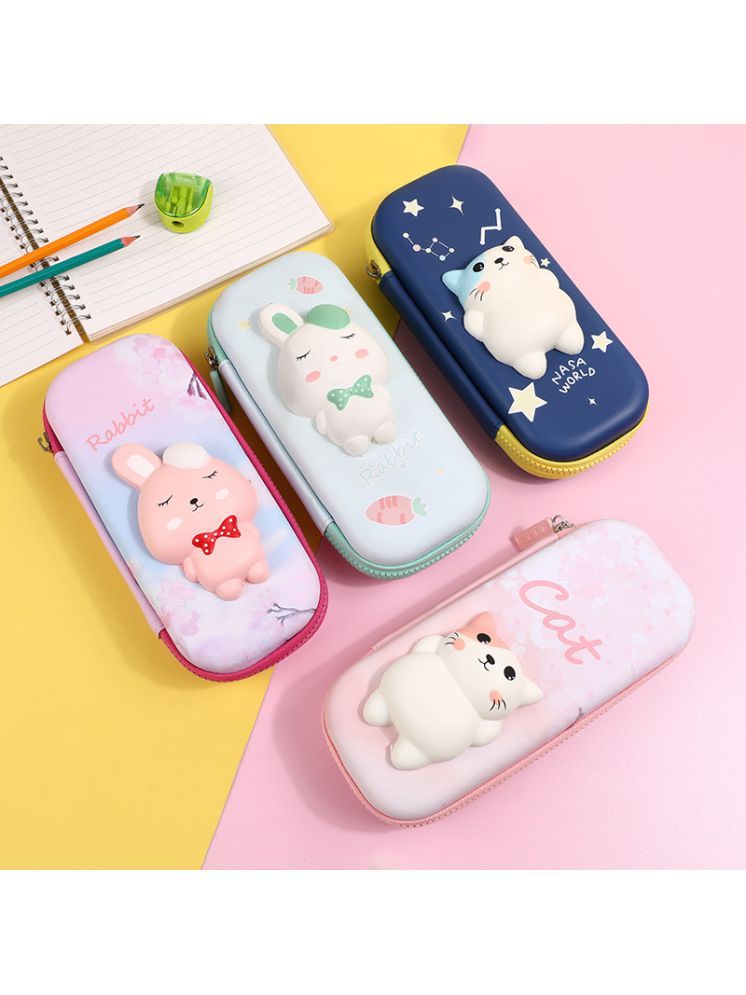     			PANSHUB 3D Squishy Rabbit Pencil Case, Multipurpose Stylish Large Capacity 3D Embossed Pencil Case for Girls, Hardtop EVA Pen & Pencil Pouch