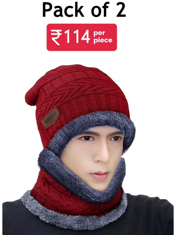     			Paryag Maroon Woollen Men's Cap ( Pack of 2 )