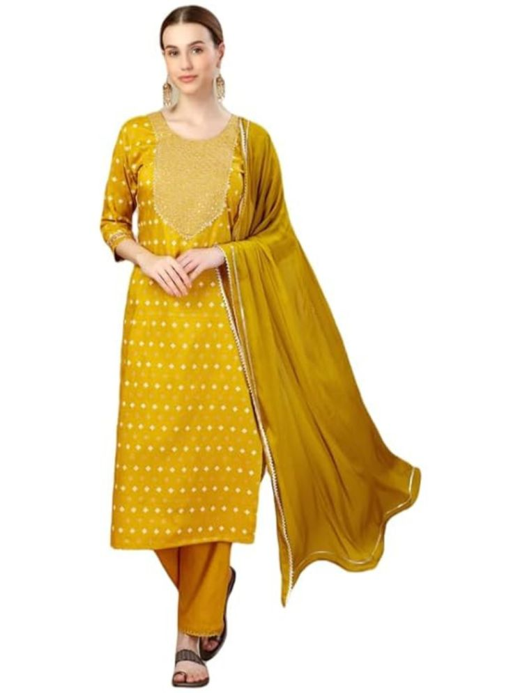     			SILK SUTRA Silk Blend Embroidered Kurti With Pants Women's Stitched Salwar Suit - Gold ( Pack of 1 )