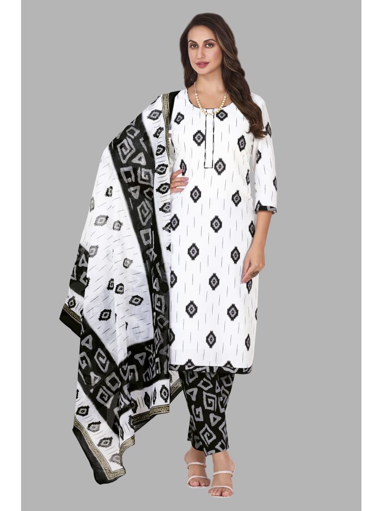     			SIMMU Cotton Printed Kurti With Pants Women's Stitched Salwar Suit - White ( Pack of 1 )