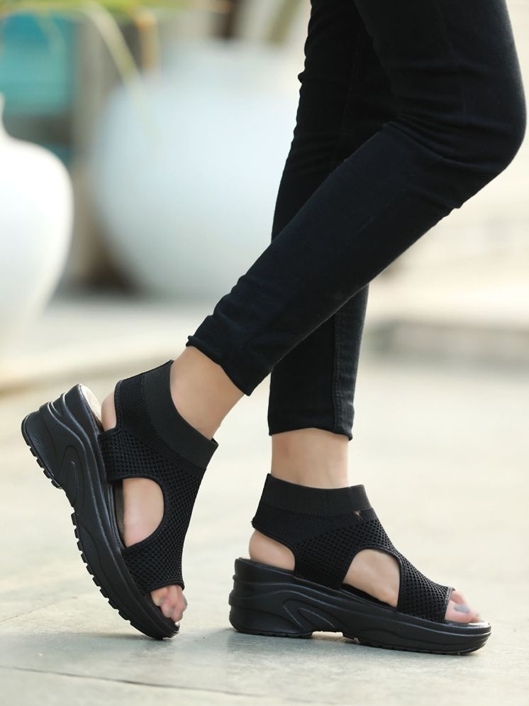     			Shoetopia Fashion & Comfortable Casual Black Sandals For Girls