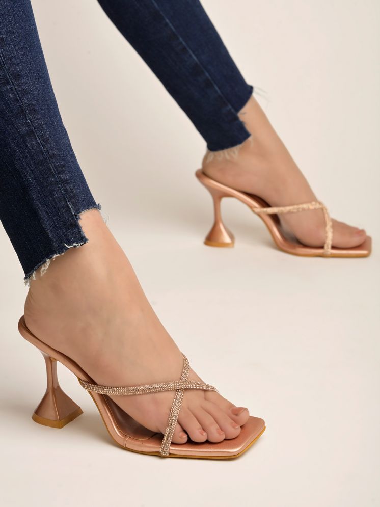     			Shoetopia Upper Embellished Strap Rose-Gold Heels For Girls